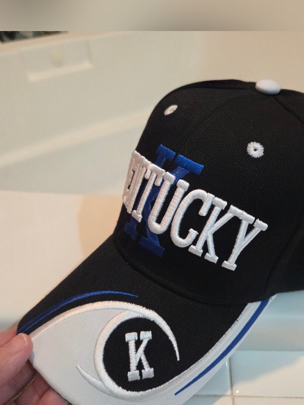 University Kentucky Men's K Wave Pattern Adjustable Baseball Cap Black Hook Loop